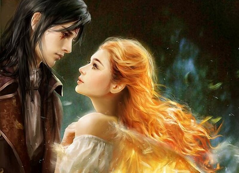 Man and Woman Facing — Orange