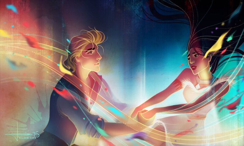 Man and Woman Holding Hands — Blue, Dramatic, Digital Art