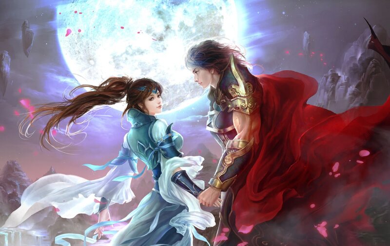 Man and Woman Holding Hands — Blue, Dramatic
