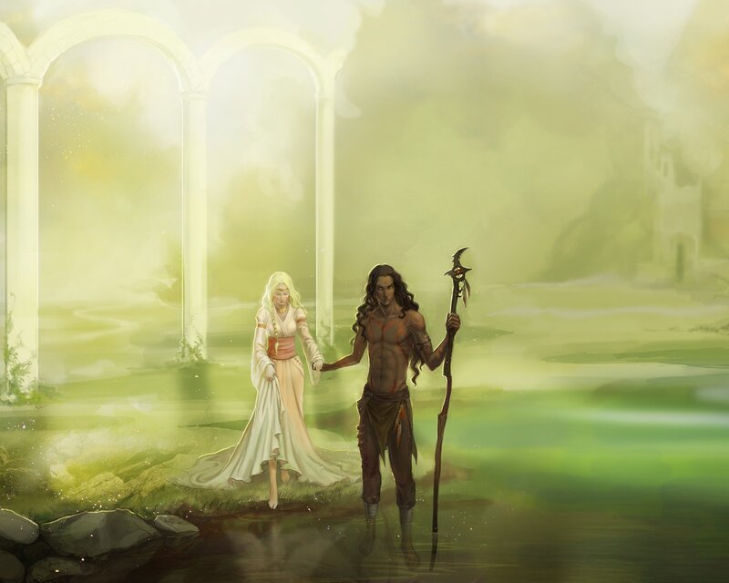 Man and Woman Holding Hands — Green, Serene, Morning