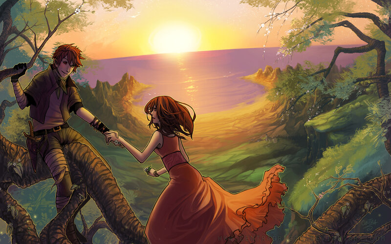 Man and Woman Holding Hands — Orange, Serene