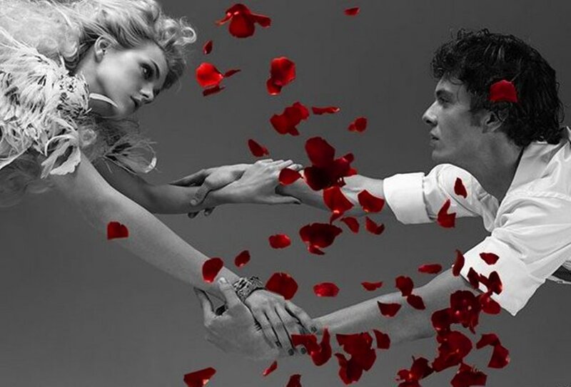 Man and Woman Holding Hands — Red, Dramatic