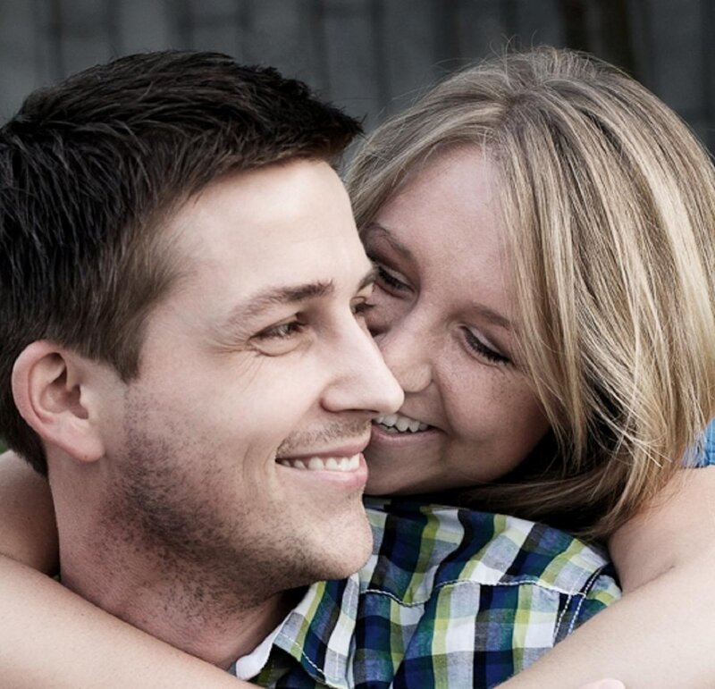 Man and Woman Hugging — Blue, Affectionate