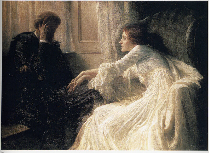 Man and woman in a somber scene