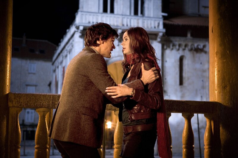Man and woman in a tense conversation