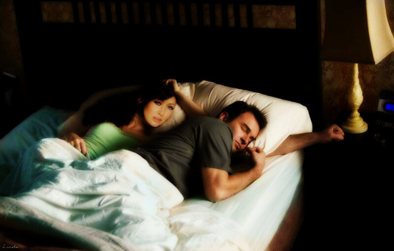 Man and Woman in Bed — White, Dramatic