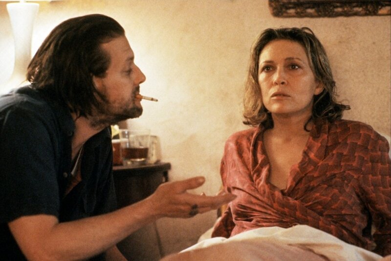 Man and Woman in Bedroom — Beige