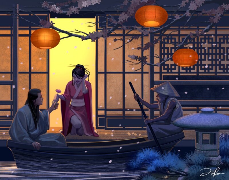 Man and Woman in Boat — Blue