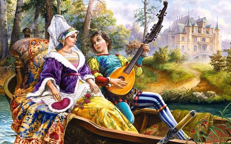 Man and Woman in Boat — Purple, Serene