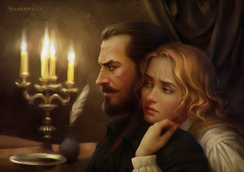 Man and Woman in Candlelight — Brown