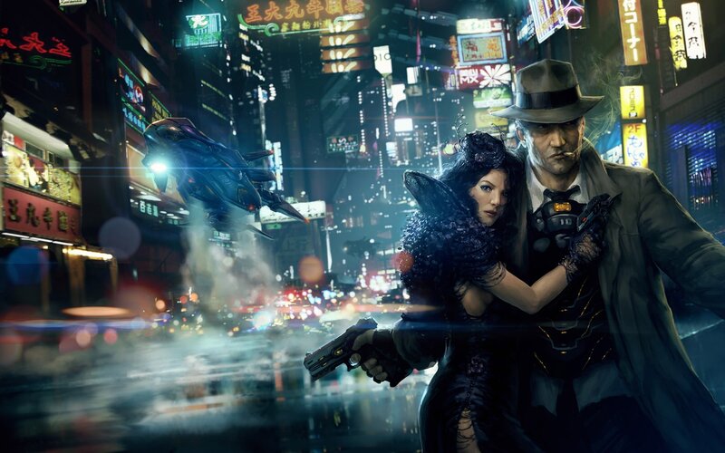 Man and Woman in City — Black, Dramatic, Night
