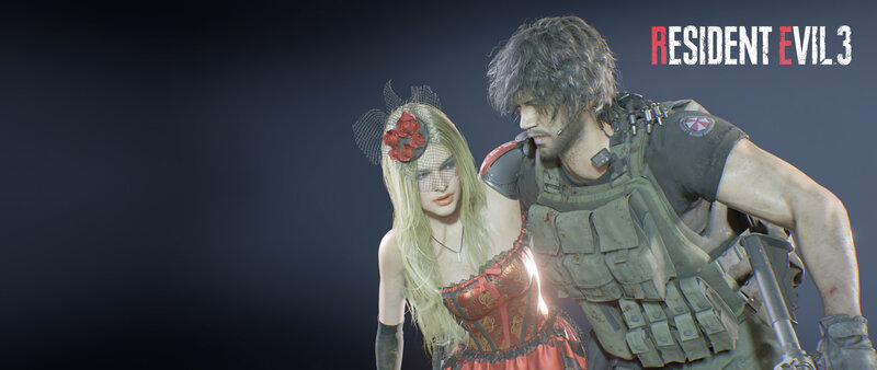 Man and Woman in Costume — Black, Dramatic, 3d Render