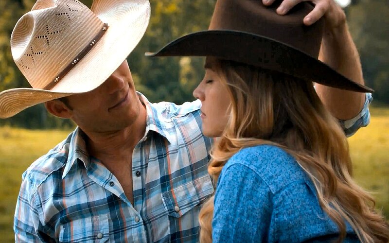 Man and Woman in Cowboy Hats — Blue, Romantic