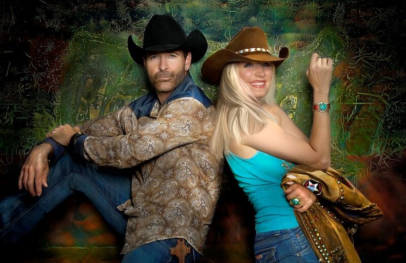 Man and Woman in Cowboy Hats — Brown, Confident