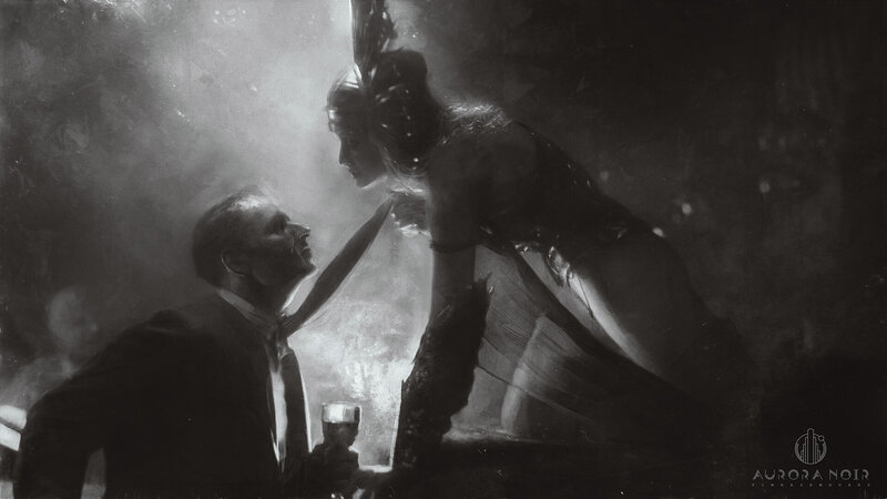 Man and Woman in Dark Room — Black, Dramatic, Night, Digital Art