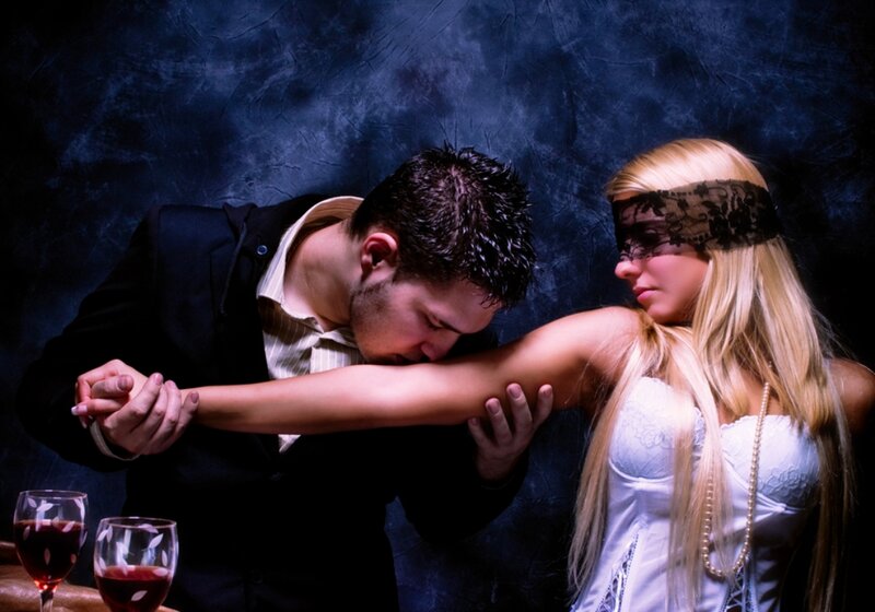 Man and Woman in Dark Room — Blue, Dramatic