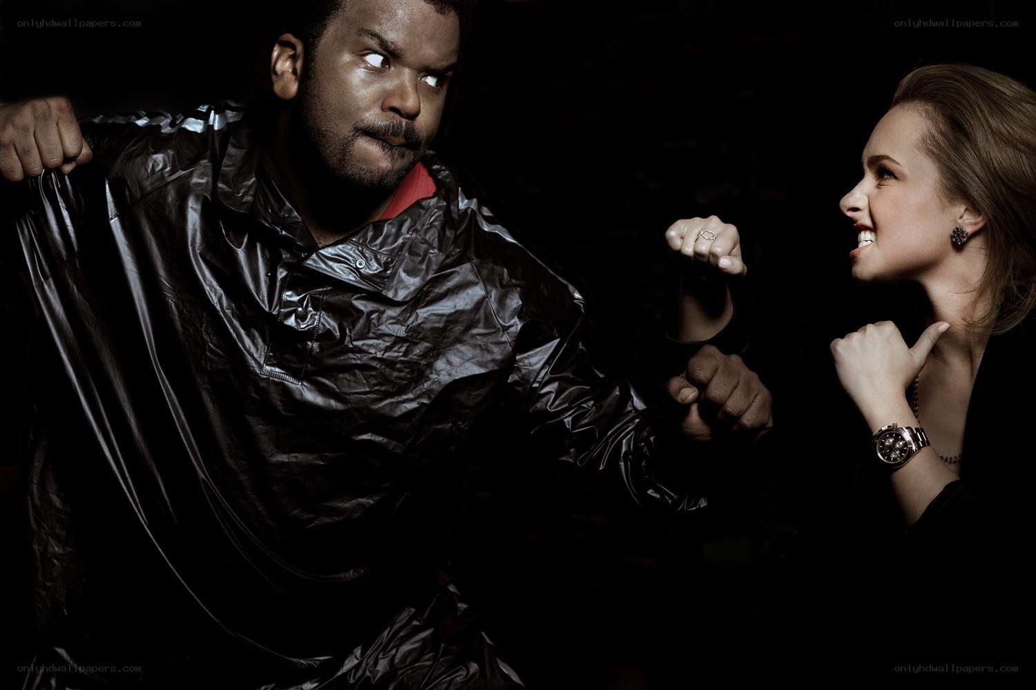 Man and woman in dramatic pose