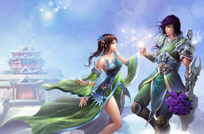 Man and Woman in Fantasy Attire — Green