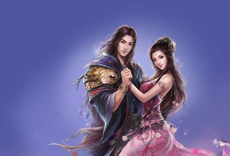 Man and Woman in Fantasy Attire — Purple