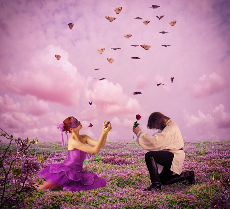 Man and Woman in Field — Purple, Dreamy