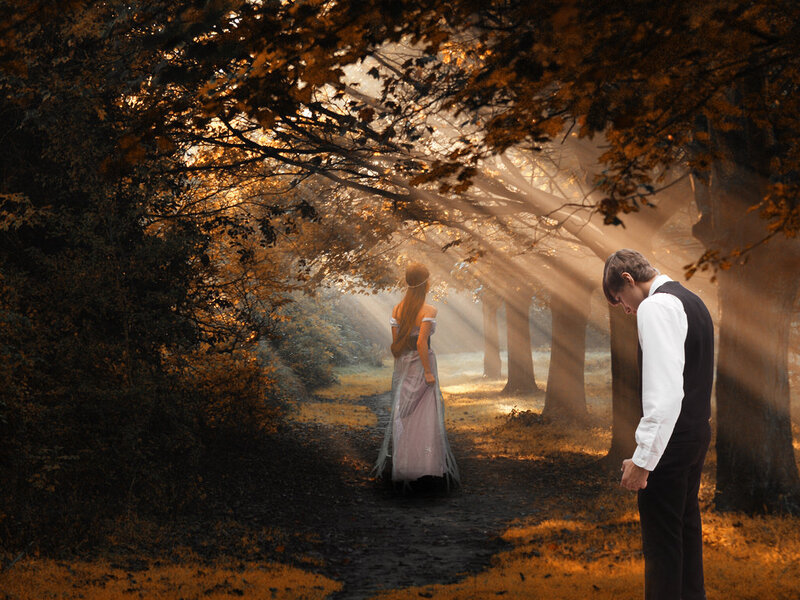 Man and Woman in Forest — Brown, Dramatic, Autumn