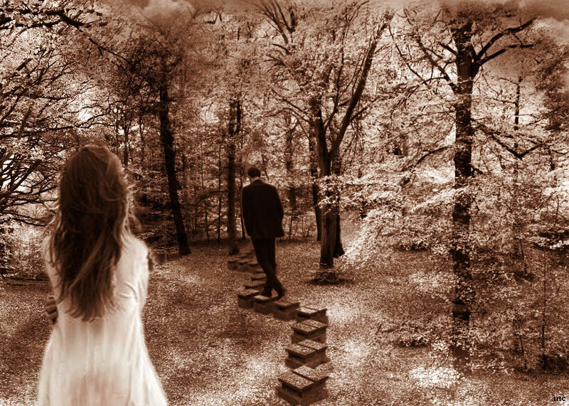 Man and Woman in Forest — Sepia