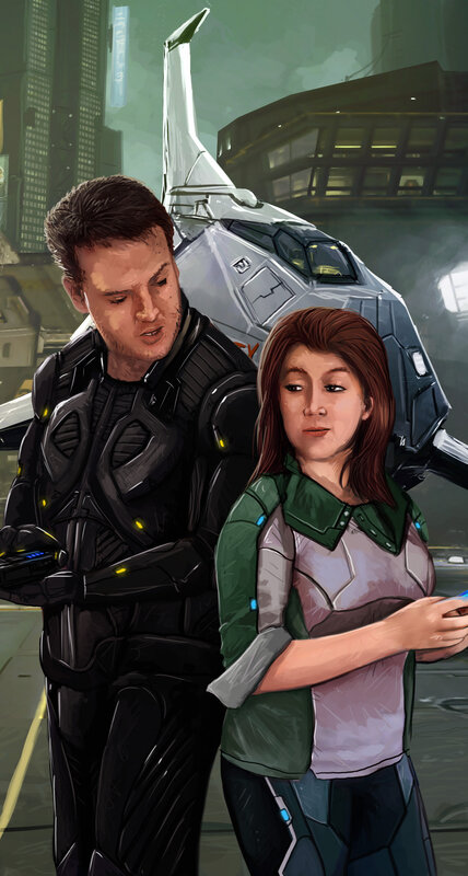 Man and Woman in Futuristic Gear — Green