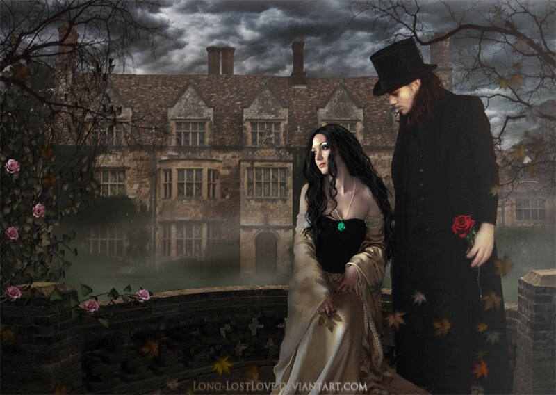 Man and Woman in Garden — Black, Dramatic