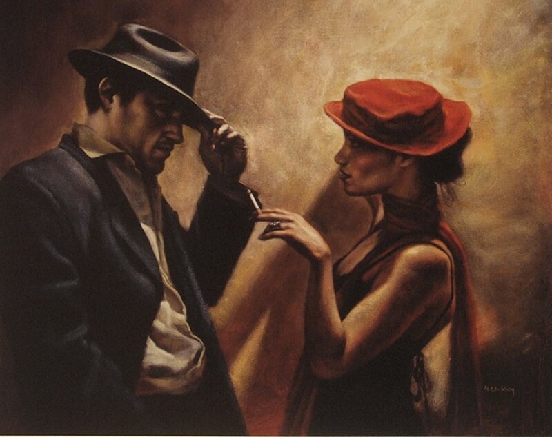 Man and Woman in Hats — Brown