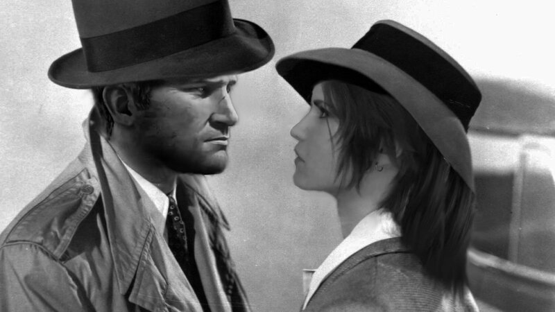 man and woman in hats facing each other