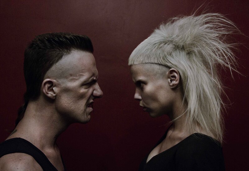 Man and woman in intense confrontation