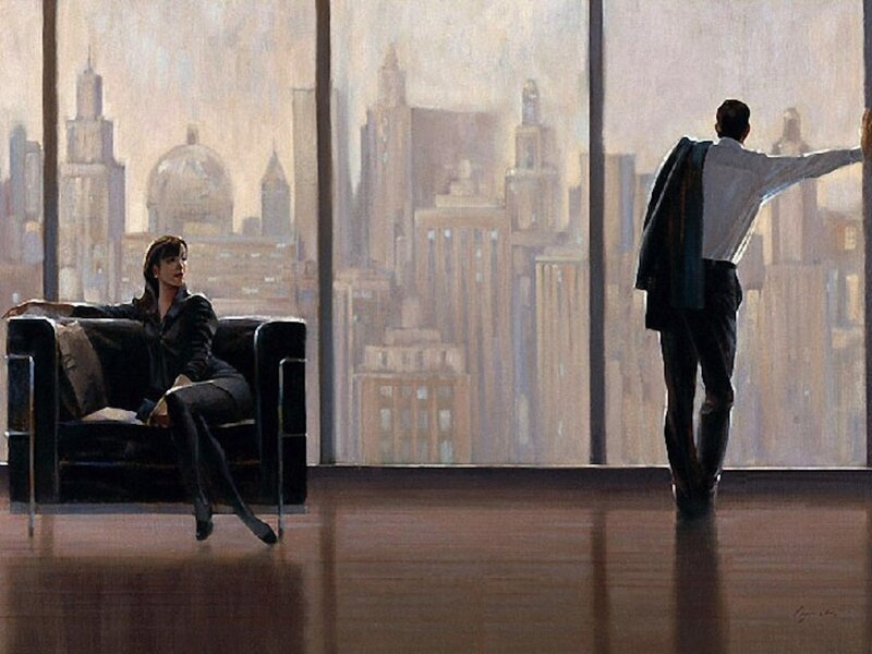 Man and Woman in Office — Brown