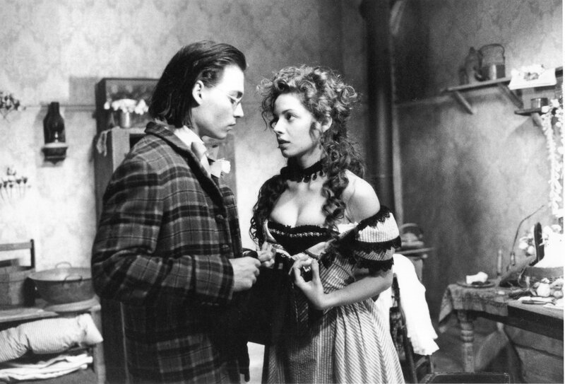 Man and Woman in Period Clothing — Black, Dramatic, Photograph, Plaid Jacket