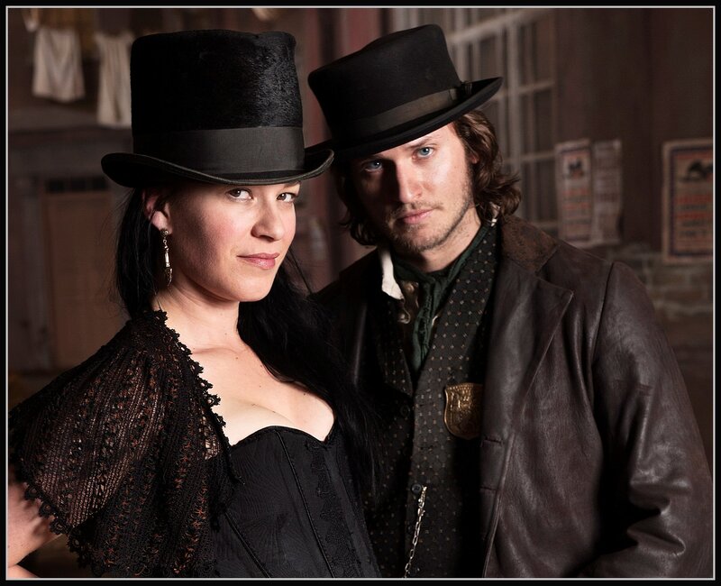Man and Woman in Period Clothing — Black