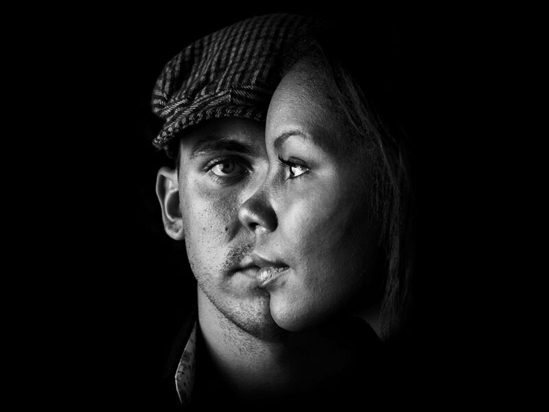 Man and Woman in Profile — Black, Dramatic, Photograph, Cap