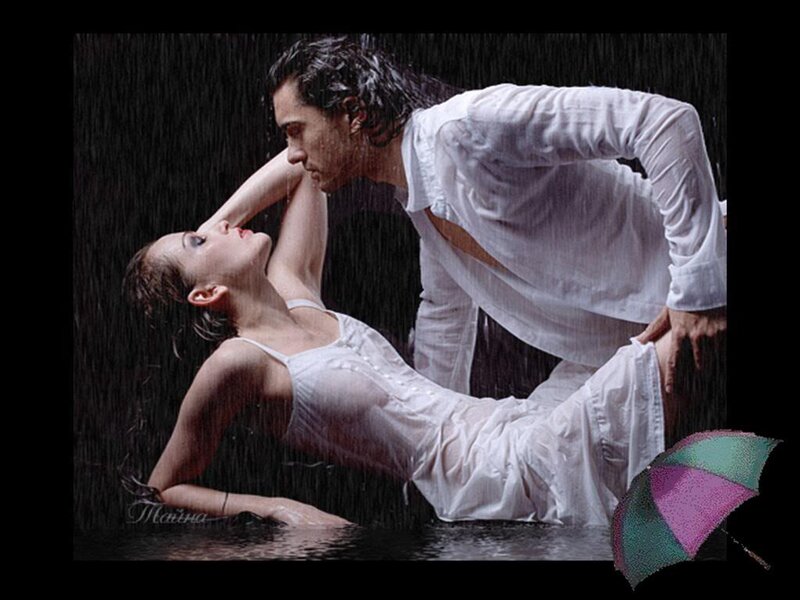 Man and Woman in Rain — White, Dramatic, Night