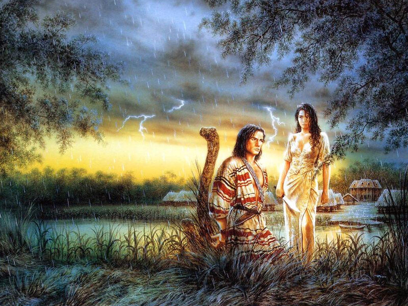 Man and Woman in Rain — Yellow, Dramatic, Sunset