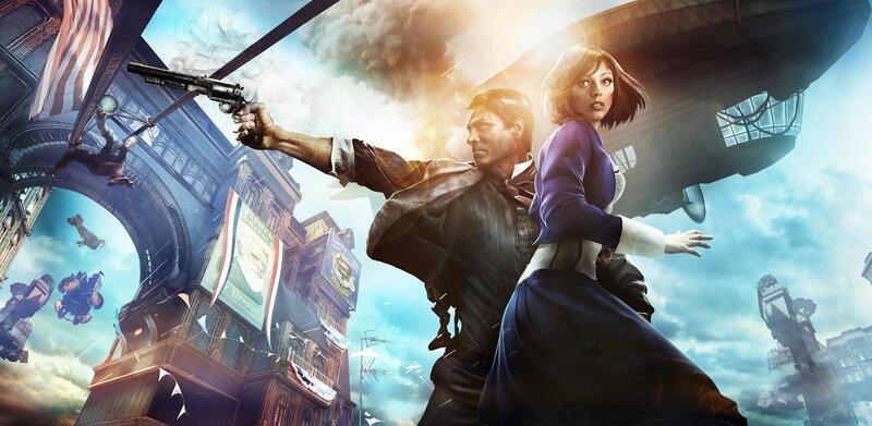 Man and Woman in Steampunk City — Blue, Dramatic