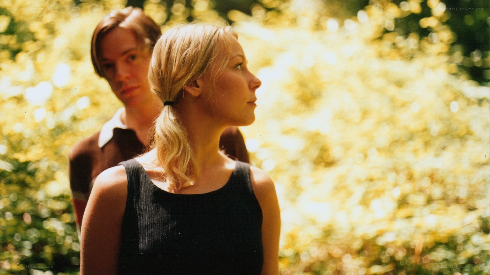 Man and woman in sunlit park