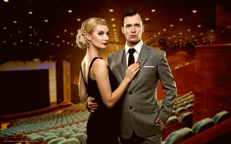 Man and Woman in Theater — Black, Dramatic