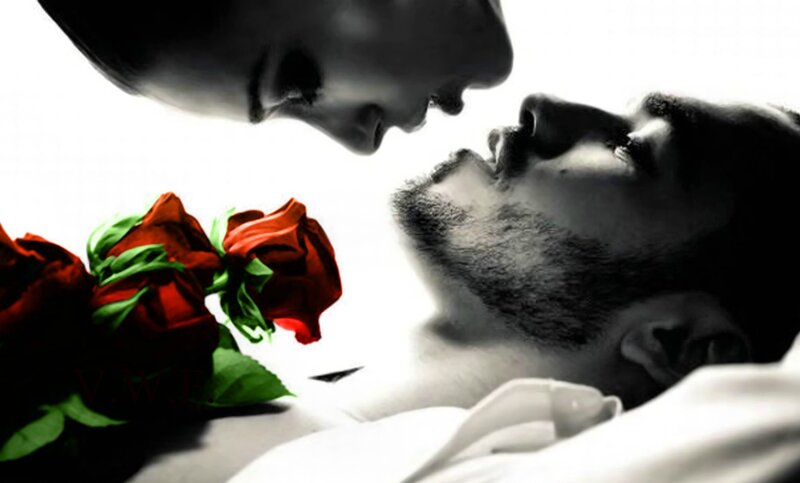 Man and Woman Kissing — Black, Dramatic, Photograph, Roses