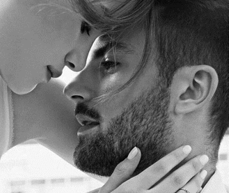 Man and Woman Kissing — Black, Intimate, Photograph, Beard
