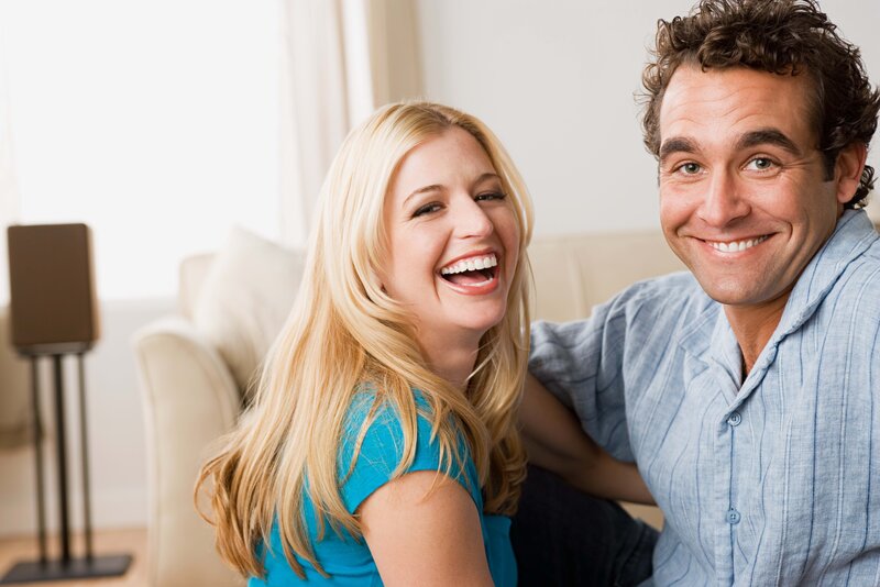 Man and Woman Laughing — Blue, Happy