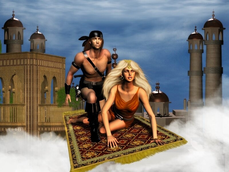 man and woman on a magic carpet