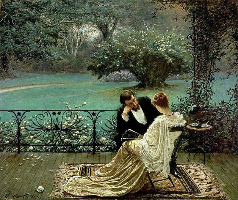 Man and Woman on Balcony — Green