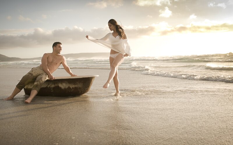 Man and Woman on Beach — Beige, Serene