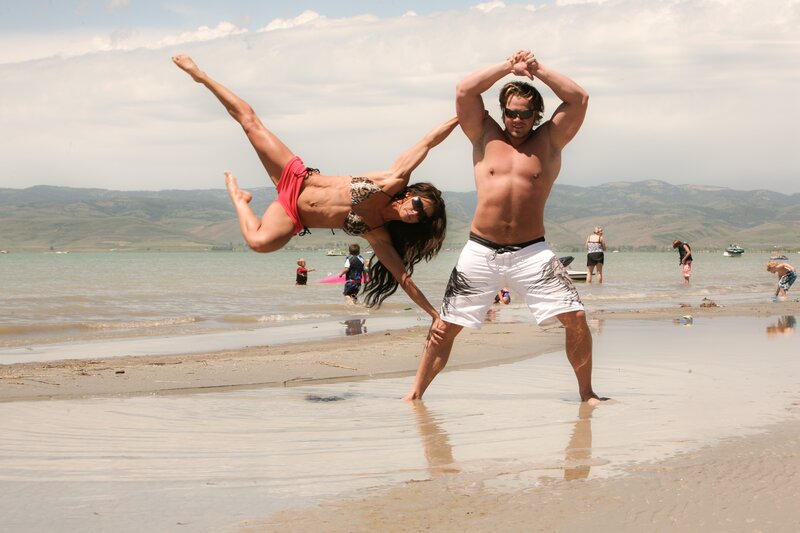 Man and Woman on Beach — Blue, Active, Afternoon