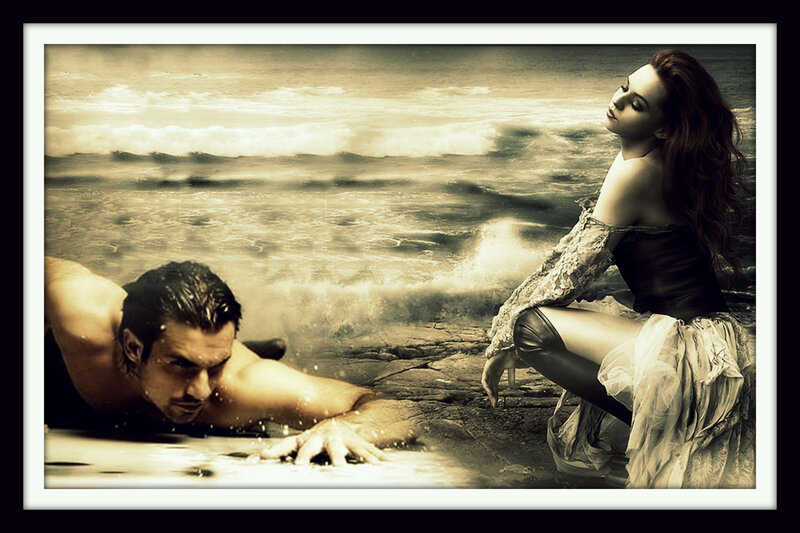 Man and Woman on Beach — Sepia
