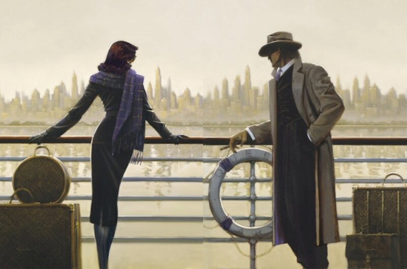 Man and Woman on Boat — Gray