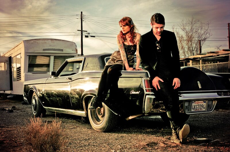 Man and Woman on Car — Black, Dramatic